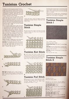 the instructions for crochet tunisen are shown in this page, which shows how to