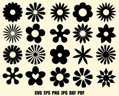 black and white flower silhouettes for svg, png, dxf