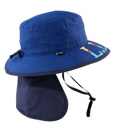 Designed for total coverage and active comfort, this bucket hat is just right for carefree days of fun in the sun 100% nylon shell. 100% polyester mesh lining. 100% polyester sweatband. Spot clean. Wide brim for great coverage, with adjustable cord at crown for a secure fit. Adjustable chin strap stays secure while kids are active. Back flap protects neckline from the sun too. Breathable mesh lining and sweatband at crown. Imported. | Kids' L.L.Bean Sun Shade Bucket Hat, Synthetic Nylon Waterproof Brimmed Sun Hat For The Beach, Waterproof Short Brim Sun Hat For Summer, Waterproof Short Brim Hat For Beach, Short Brim Waterproof Hat For Beach, Waterproof Wide Brim Sun Hat For The Beach, Waterproof Wide Brim Sun Hat For Beach, Adjustable Waterproof Sun Hat For The Beach, Adjustable Fit Waterproof Sun Hat For Beach, Waterproof Adjustable Sun Hat For The Beach