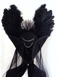 Hades Tricorn Black winged cockade tricorn hat by Blackpin, £150.00 Nerd Costumes, English Hats, Tricorn Black, Gothic Burlesque, Tricorn Hat, Edgy Woman, Raven Wings, Pirate Cosplay, Jacket Dresses