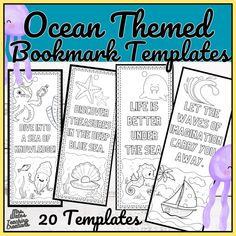 ocean themed bookmark templates for kids to color