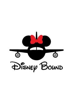 the logo for disney bound is shown in black and white with a red bow on it