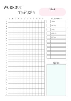 the workout tracker is shown in this printable sheet, which shows how to use it