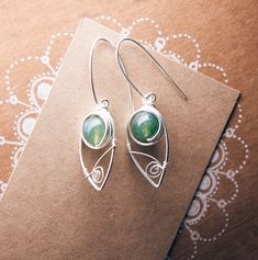 a pair of green earrings sitting on top of a piece of paper