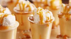 small desserts with ice cream and caramel drizzled on the top