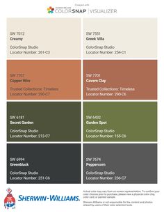 the color scheme for sherylin williams's paint palettes, which are available in