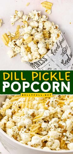 Perfectly popped popcorn, flavored potato chips, and dill come together in this delicious Dill Pickle Popcorn. It’s a quick, easy snack great for school, game day, movie night, road trips, and any occasion. Dill Pickle Nuts Recipe, Dill Pickle Pretzels, Dill Pickle Popcorn Seasoning, Dill Pickle Popcorn, Pickle Popcorn, Popcorn Seasoning Recipes, Popcorn Ideas, Pickle Seasoning, Night Road