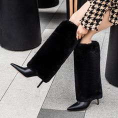 Toe Shape: Pointed Toe Heel Height: Super High (8cm-up) Model Number: Winter Fur Knee High Boots SIZE LIST Pant Boots, Women's Knee High Boots, Dress Runway, Winter Heels, Knee Length Boots, Pointy Toe Heels, Legging Jeans, Leather Pant, Runway Dresses