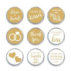 gold and silver wedding bottle cap stickers