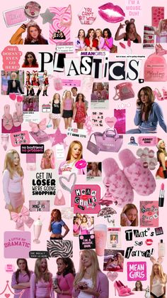 a collage of barbie dolls and their names on pink paper with the words plastics