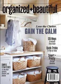 a magazine cover with baskets on the shelf