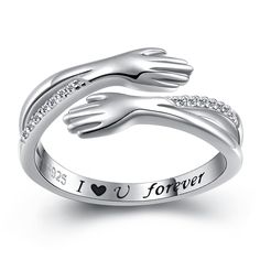 PRICES MAY VARY. 💕【Love Hug Rings】 - The whole wrap ring is surrounded by double hugging hands which refers “Come to My hug” ring. Engraved “I Love You Forever” on the arms, A loving hug shows express passionate love. 💕【Material】- Decorated with shining cz on both sides, this hug ring is crafted in 928 sterling silver with excellent polishing and electroplating craftsmanship, which will make it look gorgeous and sparkling. 💕【Comfort Fit Design】- Ring size: 7#. adjustable open design, which al Hug Rings, Hug Ring, Love Hug, Couple Rings, Open Ring, Engraved Rings, Ring Ring, Jewelry Trends, Womens Jewelry Rings