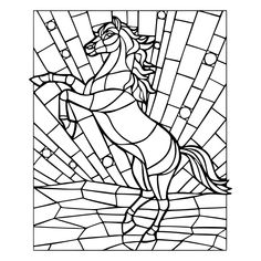 a stained glass window with a horse on it