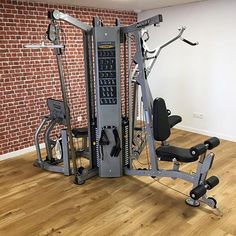 there is a gym equipment set up in the room