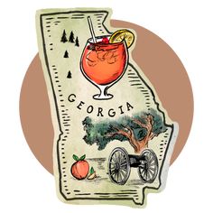 the state of georgia with a drink in it's glass and an apple on top