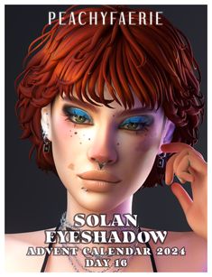 a woman with red hair and blue eyes is featured in the poster for peachy faerie