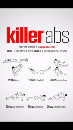 the poster shows how to do killer abss with different exercises on each arm and chest