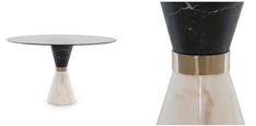 two different types of tables with black and white marble tops