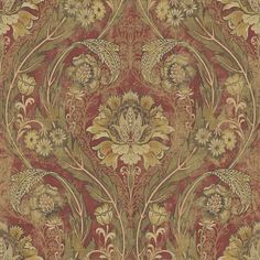 Morrissey MF10801 - Mayflower Wallpaper Victorian Wallpaper Vintage, Gold Damask Wallpaper, Arts And Crafts Wallpaper, Moody Wallpaper, Dramatic Walls, Red Damask, Red Backdrop, Victorian Wallpaper