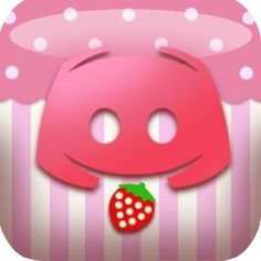 a pink and white striped cupcake with a strawberry on it