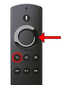 a remote control with an arrow pointing to the button on it's back side