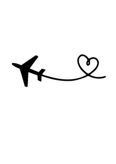 an airplane is flying in the sky with a heart on it's tail line