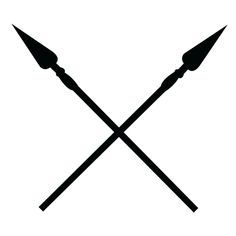 two crossed spears with one pointed at the end on a white background in black and white