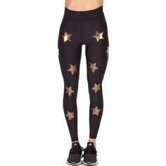 Ultracor Lux Essential Star Knockout Leggings Small S. Metallic Gold Shiny Stars On Luxurious Black Leggings With A High Waistband. These Celebrity-Favorite Leggings Are Bonded Star Detail. Made Of High-Stretch, Skin Like Compressive Fabric With Our Infamous Built-In Shapewear To Provide An Instant Butt Lift And Always Perfect Fit. 84% Polyester 16% Lycra, Lining Is 65% Nylon 35% Lycra. Made In Usa. Iridescent Gold Stars. Banded Waist. Pull-On Style. Striking Star Graphics Lend A Colorblock Effect To These Leggings. Most Flattering Pants Ever. Great Tights!! Perfect For Working Out Cross Training Workouts, Flattering Pants, Active Wear Outfits, Gold Star, Sports Bra Sizing, Infamous, Womens Activewear, Leggings Fashion, Gold Stars