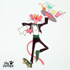 a cartoon mouse holding a tray with drinks on it's head and wearing a suit