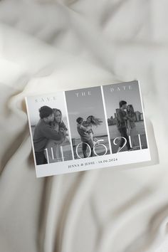 an image of a couple kissing on the cover of their wedding day card, which reads save the date