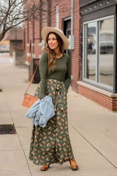 Blossoms Bottom Long Sleeve Maxi Cute And Simple Fall Outfits, Ankle Boots With Maxi Dress, Casual Dress Sneakers Outfit, Womens Winter Dress Outfits, Stylish Conservative Outfits, Modest Thanksgiving Outfits Women Classy, Late Summer Church Outfits, Teacher Outfits Skirts And Dresses, Fall Long Dress Outfit