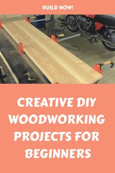 the words easy diy woodwork plans for beginners are in front of a pink background