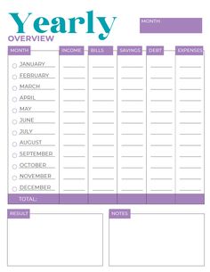 a printable planner for the year in purple and blue