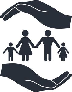 a hand holding a symbol of family with two children and an adult's hands