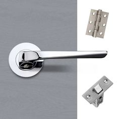 the door handle and latch are shown in two different colors, one is polished chrome