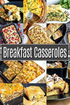 collage of breakfast casseroles with text overlay that reads, breakfast casseroles