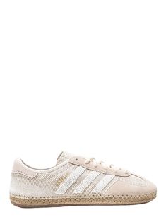 Find ADIDAS X Clot Gazelle Sneakers on Editorialist. ivory white/light beige suede panelling stitched edge embroidered logo to the side hand embroidered glass beaded 3-Stripes logo round toe front lace-up fastening branded insole rubber outsole These styles are supplied by a premium and authenticated sneaker marketplace. Stocking only the most sought-after footwear, they source and curate some of the most hard to find sneakers from around the world. Round Logo, Adidas X, Ivory White, Light Beige, Mens Shoes Sneakers, White Light, Hand Embroidered, Glass Beads, Men's Shoes