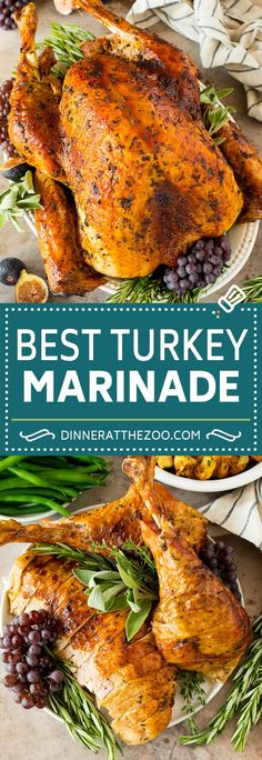 This turkey marinade is a combination of olive oilfresh herbsspices and citrusall blended together to make a tender and juicy turkey. Turkey Marinade Recipes Thanksgiving, Turkey Marinades, Turkey Marinade Recipes, Marinade For Turkey, Turkey Marinade, Brine Recipes, Marinated Turkey, The Best Turkey, Juicy Turkey