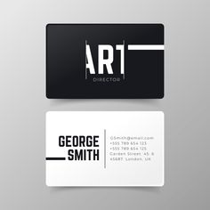 two business cards with the words art director and george smith in white, black and grey