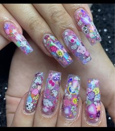 Sanrio Nails, For My Bestie, Encapsulated Nails, Nail Candy, Hello Kitty Nails, Pretty Gel Nails, Really Cute Nails, Cat Nails, Instagram Nails