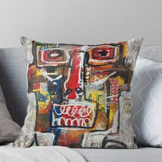 a colorful abstract painting on a white background throw pillow