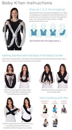 the instructions for how to wear baby k'on instructions are shown in this page