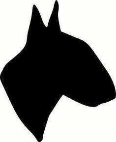 a black silhouette of a dog's head on a white background