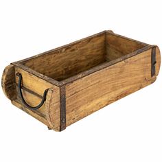 an old wooden box with handles is shown on a white background for use as a storage container