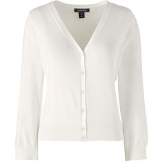 Lands' End Women's Petite 3/4 Sleeve Supima Dress Cardigan Sweater ($49) ❤ liked on Polyvore featuring tops, cardigans, ivory, v neck cardigan, v neck 3 4 sleeve top, v-neck top, white v neck cardigan and 3/4 sleeve v neck cardigan White Cotton Cardigan, Petite Cardigan, Ivory Cardigan, Dress Cardigan, London Trip, Three Quarter Sleeve Tops, Christian Fashion, Cardigan White, Quiet Life