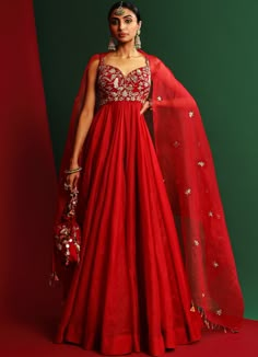 Deep Red Embellished Anarkali Set With Tassled Dupatta Anarkali and Sharara Mahima Mahajan Red Organza Anarkali, Mahima Mahajan Anarkali, Anarkalis For Women, Sleeveless Anarkali Designs, Anarkali Dress Sleeveless, Sleeveless Gown Designs, Indian Runway Fashion, Sleeveless Anarkali Dress, Organza Anarkali Suits