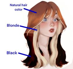 Dyed Hair Ginger Brown, Harry Potter Hair Color, Hair Color Contouring, Character Hair Color Ideas, What Colors Look Good With Blonde Hair, Underdye Hair Color, Faded Red Hair Dye, Hair Dye On Top Of Head, Reverse Calico Hair