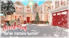 a large family home with christmas decorations and snowflakes on the front door is featured in an animated holiday card