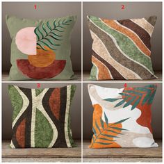 four pillows with different designs on them