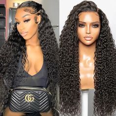 PRICES MAY VARY. 13×4 Deep Wave lace front wigs human hair materia: 100% unprocessed grade 10A brazilian virgin human hair, be cut from young girl donors directly, clean, natural health, soft and comfortable,glueless, no shedding, full, thick, swiss HD transparent lace looks very realistic. Curly lace front wigs human hair texture: our deep wave human hair wig is made of real human hair, healthy and odor-free, 180% density deep wave curls wet and wavy look more beautiful. HD lace frontal wigs hu Deep Wave Weave, Wave Curls, Deep Wave Lace Front Wigs, Wigs Hairstyles, Curly Lace Frontal, Frontal Wig Hairstyles, Lace Fronts, Wig Colors, Long Hair Wigs